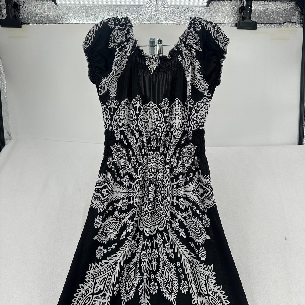 Earthbound Trading Co Black White Medallion Paisley Maxi Dress Large Boho Women - Picture 4 of 8